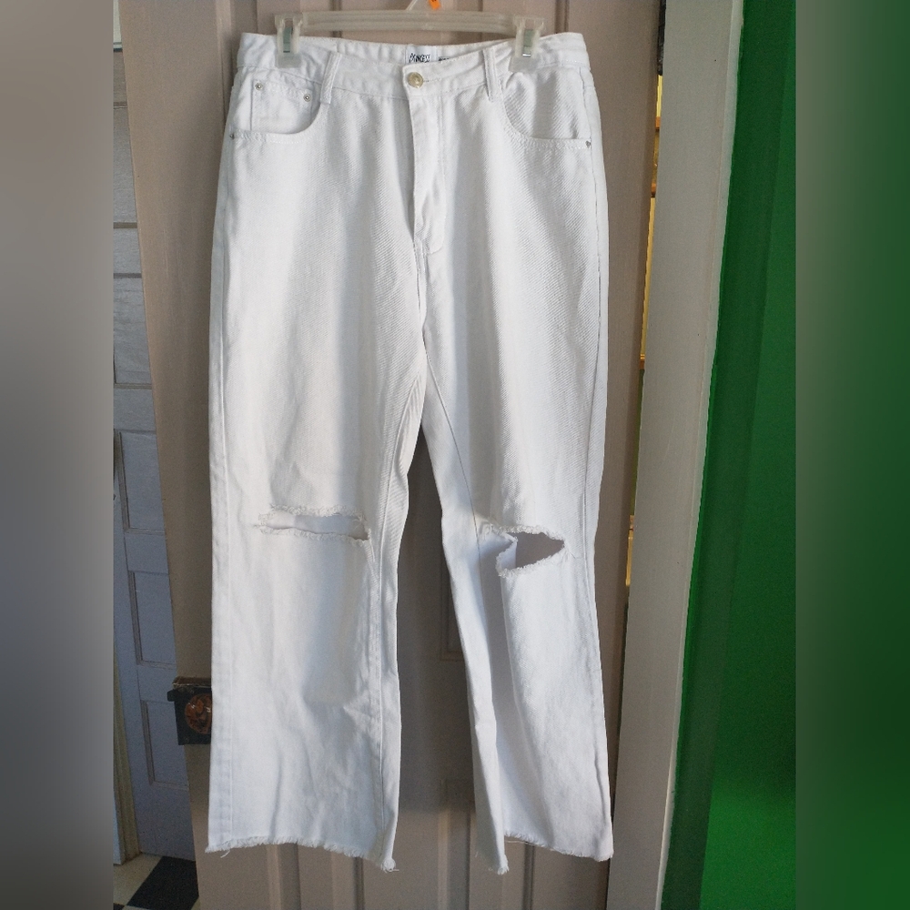 Princess Polly White Distressed Denim Jeans Size 8